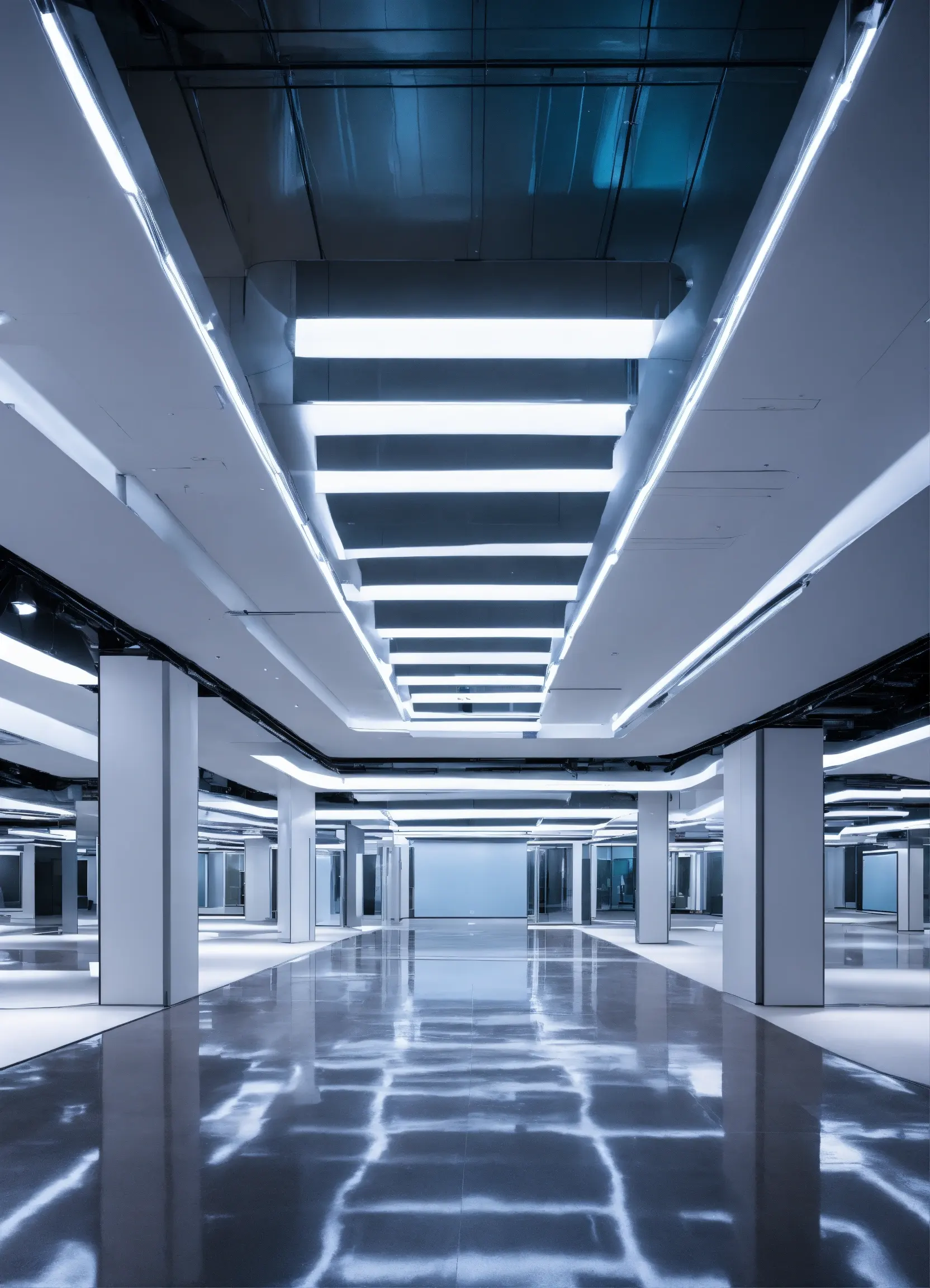 Bright interior with reflective ceiling